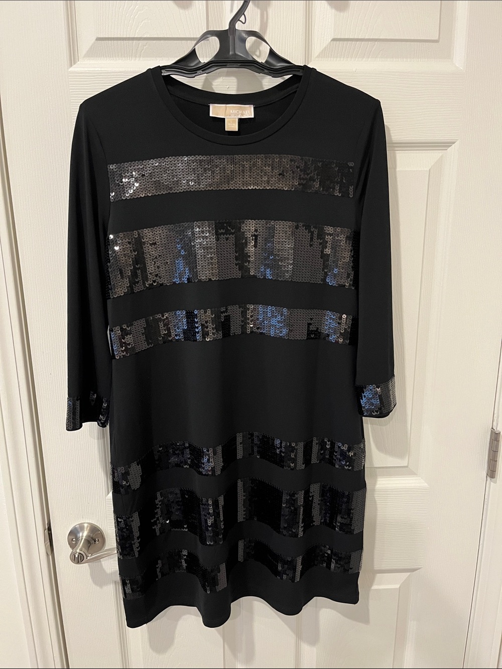 MICHAEL Michael Kors Black Sequin-Stripe Midi Dress